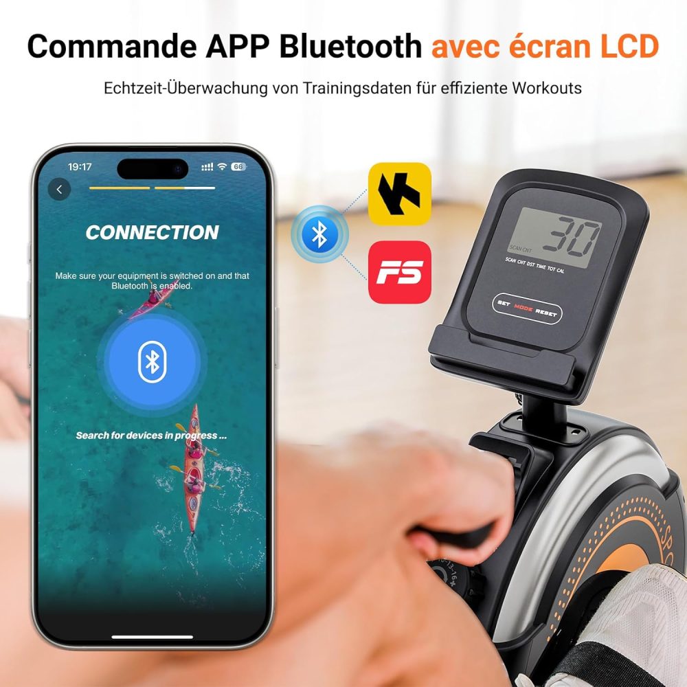 Rameur Appartement Sport Dripex Orange, Freinage Magnétique, 16 Niveaux de Résistance, Pliable