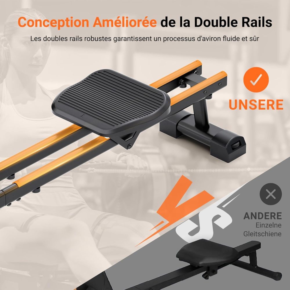 Rameur Appartement Sport Dripex Orange, Freinage Magnétique, 16 Niveaux de Résistance, Pliable