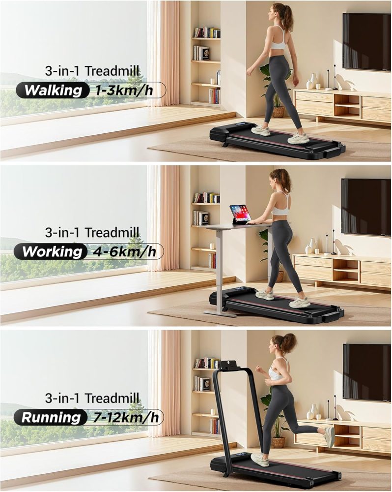 Tapis de Course LONTEK, Pliable, Inclinable, 12KM/H, Tapis de Marche avec Moteur Silencieux Amélioré