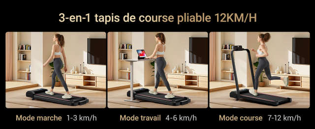 Tapis de Course LONTEK, Pliable, Inclinable, 12KM/H, Tapis de Marche avec Moteur Silencieux Amélioré