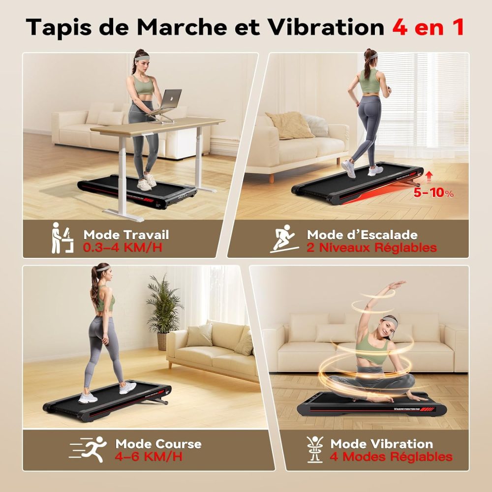 Tapis de Marche Sperax 3 en 1 Vibrant Inclinable, Tapis de Course Bluetooth avec Télécommande