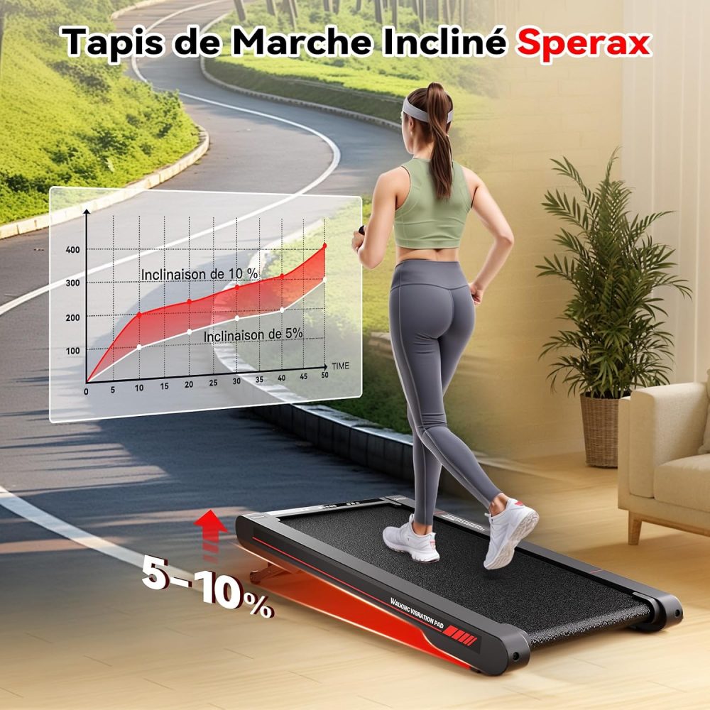 Tapis de Marche Sperax 3 en 1 Vibrant Inclinable, Tapis de Course Bluetooth avec Télécommande