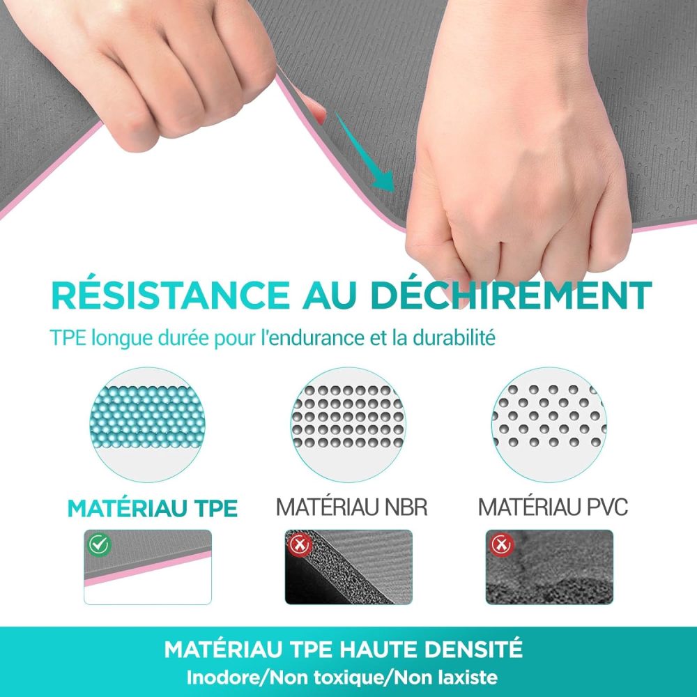 Tapis de Yoga OUTDOUSE Gris Rose, Antidérapant, avec Sangles de rangement