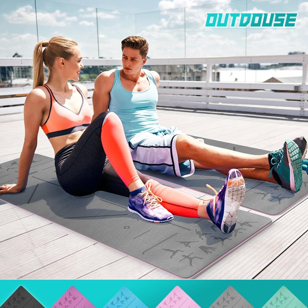 Tapis de Yoga OUTDOUSE Gris Rose, Antidérapant, avec Sangles de rangement