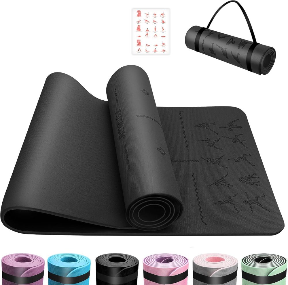 Tapis de Yoga OUTDOUSE Noir, Antidérapant, avec Sangles de rangement