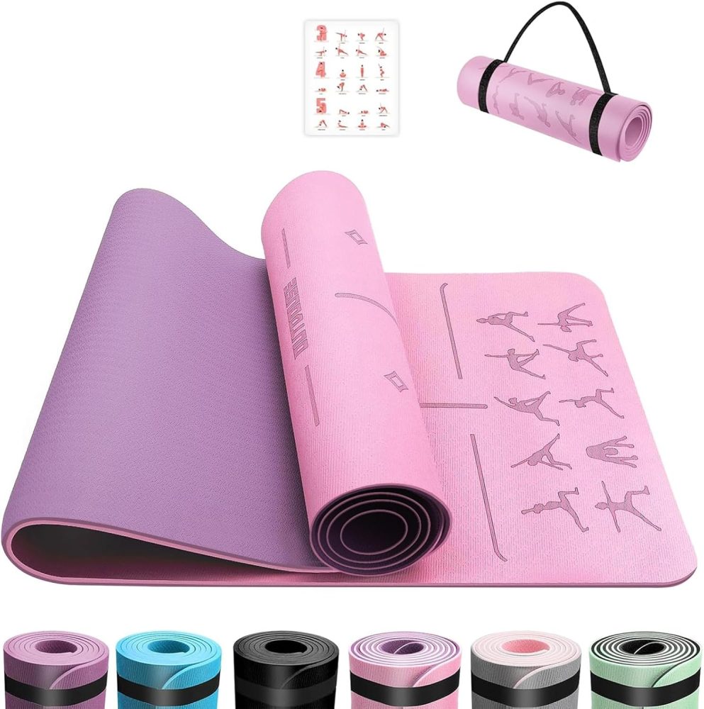 Tapis de Yoga OUTDOUSE Rose Violet, Antidérapant, avec Sangles de rangement