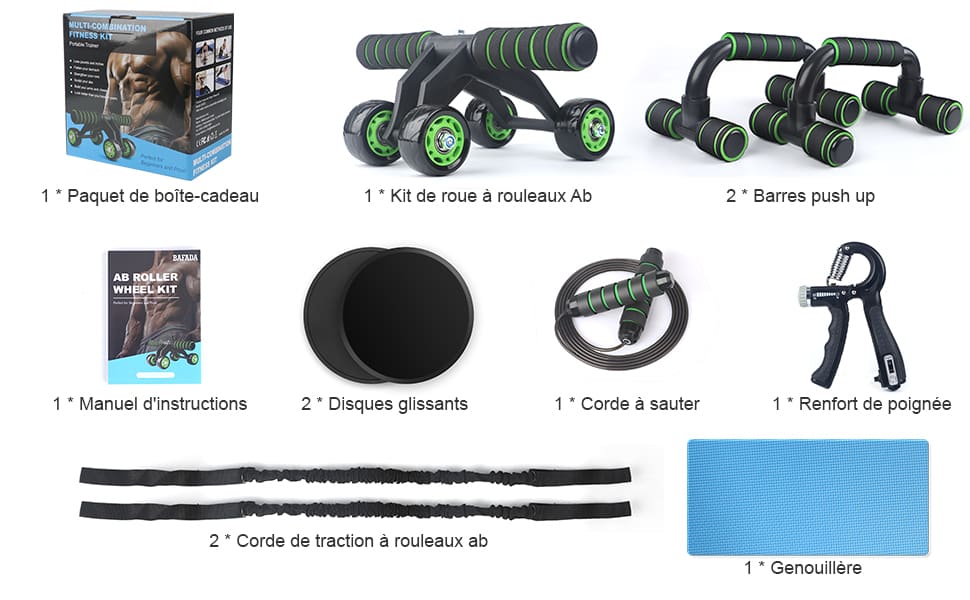 Kit Fitness 7 En 1 Lixada - Roue Abdominale, Poignées Pompes, Corde à Sauter, Bande Résistance - Pour Musculation à Domicile